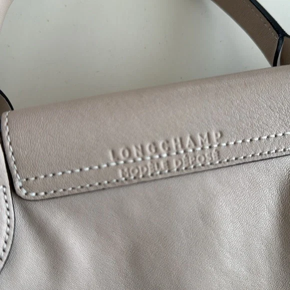 Longchamp le pliage cuir leather small handbag bag nude bone ivory off-white - Picture 8 of 17